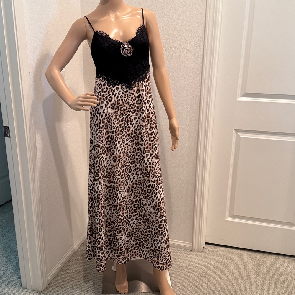 WAYF Leopard Print Maxi Dress with Black Lace Top